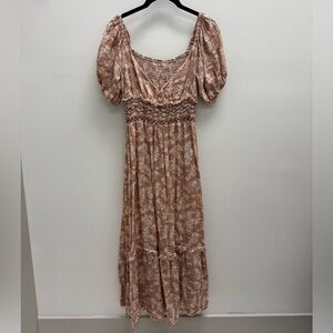 Free People Tan Floral Midi Dress